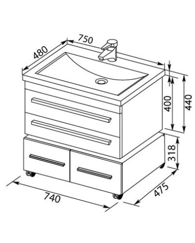 Тумба белый 74 см Aquanet Нота 00171487