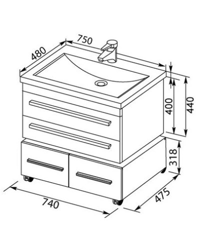 Тумба светлый дуб 74 см Aquanet Нота 00171489