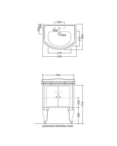 Тумба черный глянец 58,5 см Kerasan Retro 7361K1
