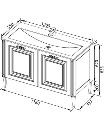 Тумба белый золотая патина 118 см Aquanet Паола 00186114