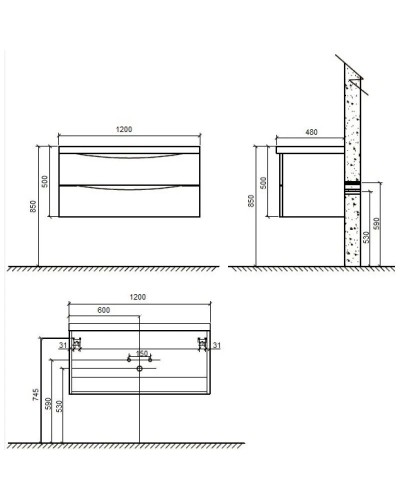 Тумба белый дуб 120 см BelBagno Ancona-N ANCONA-N-1200-2C-SO-WO