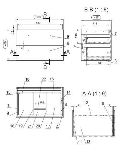 Тумба под раковину Cersanit Lara 70 64136 (63415) подвесная Орех