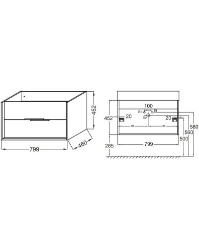 Тумба под раковину Jacob Delafon Vivienne 80 EB1584-N18-S40 подвесная Белая Серая