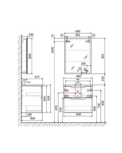Тумба под раковину Jorno Slide 65 Sli.01.65/P/W подвесная Белая