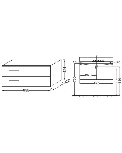 Тумба серый титан глянец 99,5 см Jacob Delafon Rythmik EB1304-N21