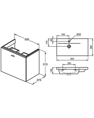 Тумба под раковину Ideal Standard Connect Space 60 C6743KR подвесная Серая глянцевая