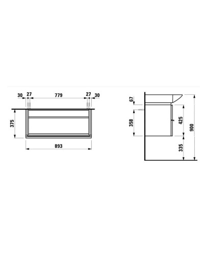 Тумба белый глянец 89,3 см 2 ящика Laufen Case 4.0125.2.075.475.1