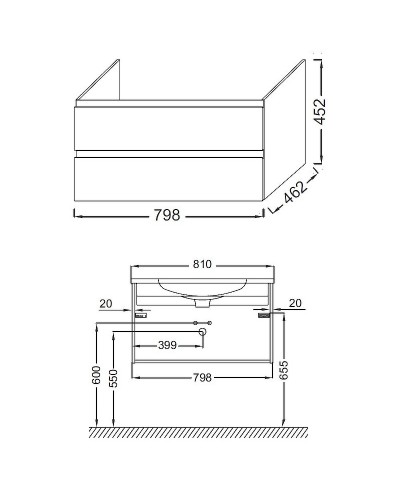 Тумба под раковину Jacob Delafon Madeleine 80 EB2053-J54 подвесная Серая матовая