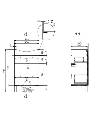 Тумба белый/ясень 46 см Cersanit Smart SU-SMA-CA50/Wh