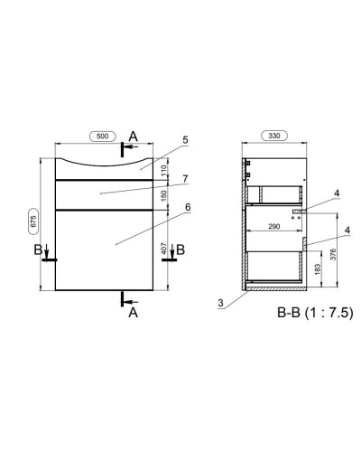 Тумба белый/ясень 50 см Cersanit Smart SU-SMA-CA55/Wh