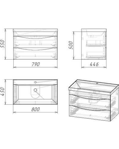 Тумба под раковину Grossman Талис 80 108013 подвесная Бетон пайн Серая