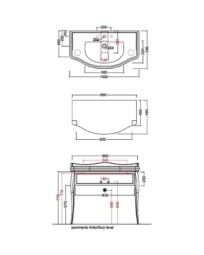 Тумба под раковину Kerasan Retro 100 7363K3 Черный глянец