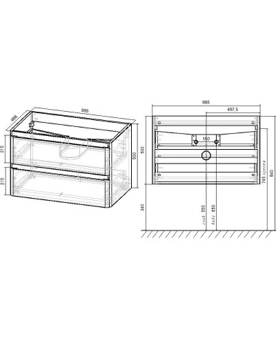 Тумба под раковину Vincea Vico 100 VMC-2V100CN подвесная Carbone