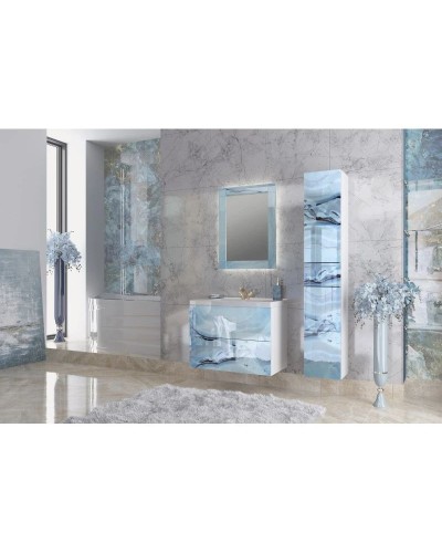 Тумба голубой мрамор/белый глянец 78,8 см Marka One Lacio У72818