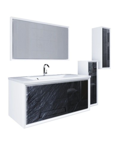 Тумба черный дикий камень/белый глянец 89 см Marka One Seattle У72809