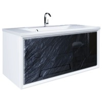 Тумба черный дикий камень/белый глянец 89 см Marka One Seattle У72809