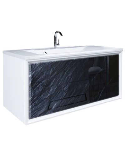 Тумба черный дикий камень/белый глянец 89 см Marka One Seattle У72809