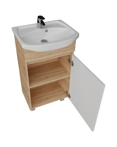 Тумба под раковину Grossman Поло 45 104501 Дуб сонома светлый Белая глянцевая