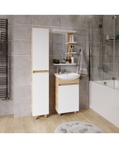 Тумба под раковину Grossman Поло 45 104501 Дуб сонома светлый Белая глянцевая