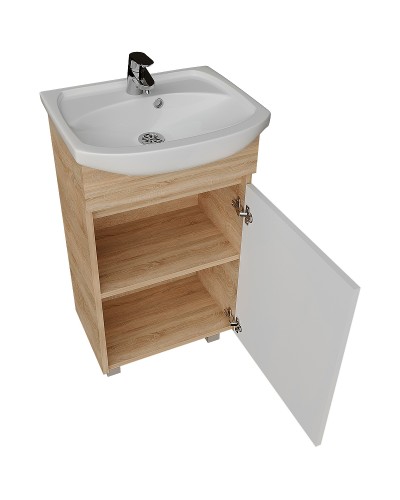 Тумба под раковину Grossman Поло 50 105004 Дуб сонома светлый Белая глянцевая