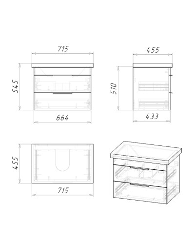 Тумба под раковину Grossman Форта 70 1070032 подвесная Темный дуб галифакс