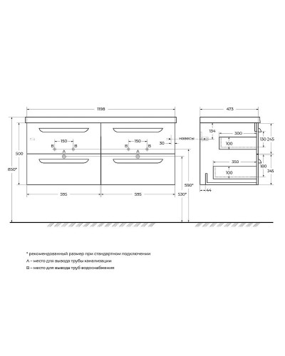 Тумба под раковину Cezares Eco 120 ECO-1200-4C-SO-2-BL подвесная Bianco Lucido