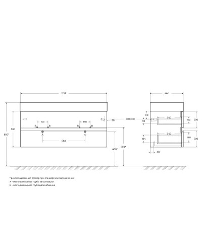 Тумба под раковину Cezares Molveno 46 120 MOLVENO 46-120-2C-SO-2-LB подвесная Legno Bianco