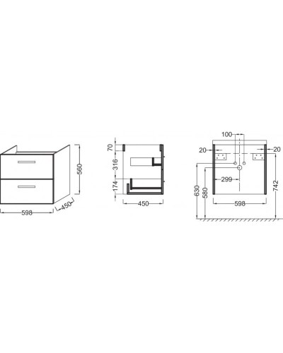 Тумба темный дуб 59,8 см Jacob Delafon Ola EB390RU-NR