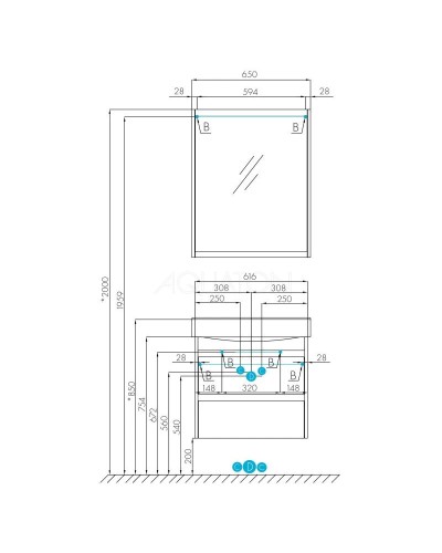 Тумба белый глянец/дуб эндгрейн 61,6 см Акватон Нортон 1A248801NT010