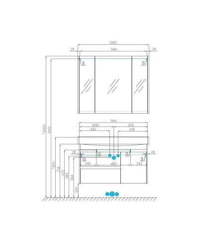 Тумба белый глянец/дуб эндгрейн 96,6 см Акватон Нортон 1A249001NT010