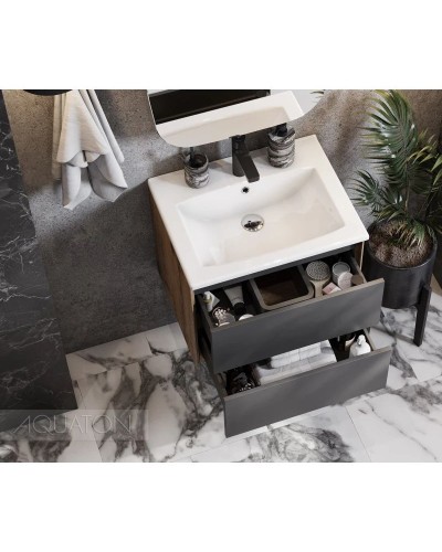 Тумба графит софт/дуб веллингтон 58,8 см Акватон Сохо 1A258001AJA00