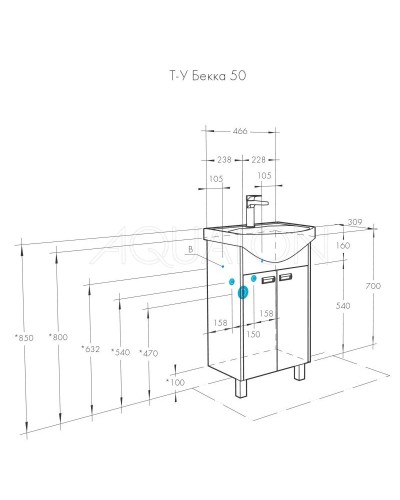 Тумба белый глянец/дуб сомерсет 46,6 см Акватон Бекка 1A210801BAC20