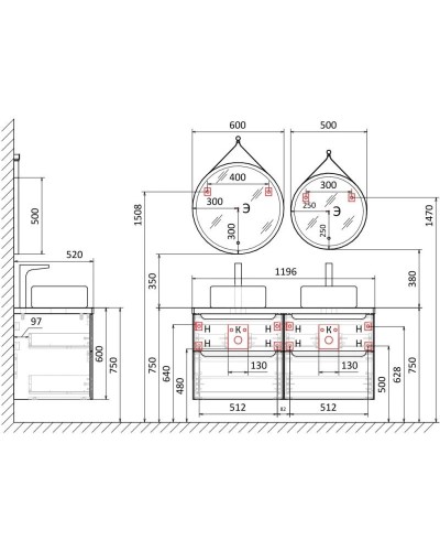 Тумба белый глянец 120 см Jorno Wood Wood.01.60/P/W + Wood.01.60/P/W + Wood.06.120/LW