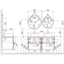 Тумба серый матовый 120 см Jorno Wood Wood.01.60/P/GR + Wood.01.60/P/GR + Wood.06.120/DW