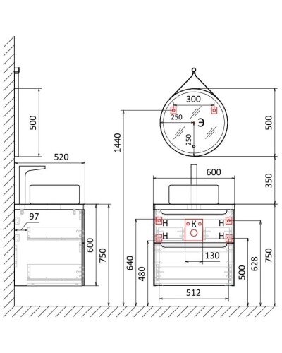 Тумба белый глянец 60 см Jorno Wood Wood.01.60/P/W + Wood.06.60/DW