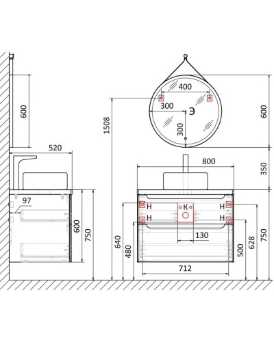 Тумба белый глянец 80 см Jorno Wood Wood.01.80/P/W + Wood.06.80/LW