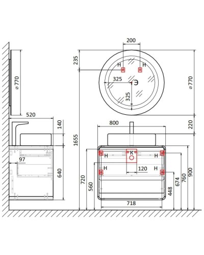Тумба белый/дуб 80 см Jorno Ronda Ron.01.80/P/D-W