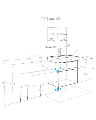 Тумба белый глянец/ясень фабрик 54 см Акватон Верди 1A206701VDAV0