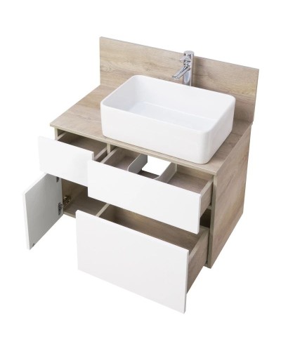 Тумба дуб эндгрейн/белый матовый 79 см Акватон Мишель 1A244501MIX40