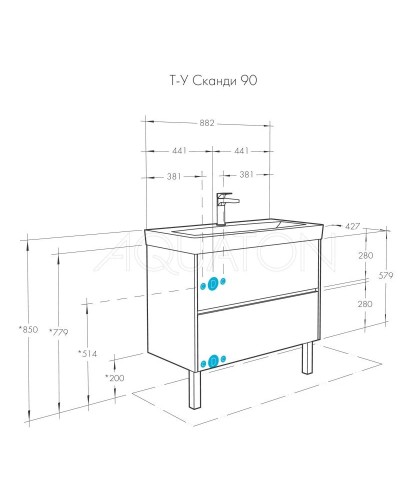 Тумба белый глянец/дуб рустикальный 88,2 см Акватон Сканди 1A251901SDZ90