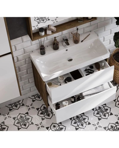 Тумба белый глянец/дуб рустикальный 88,2 см Акватон Сканди 1A251901SDZ90