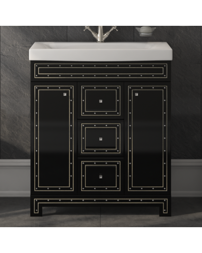 Bella - 75 Тумба с 3 ящ. черная с кристаллами