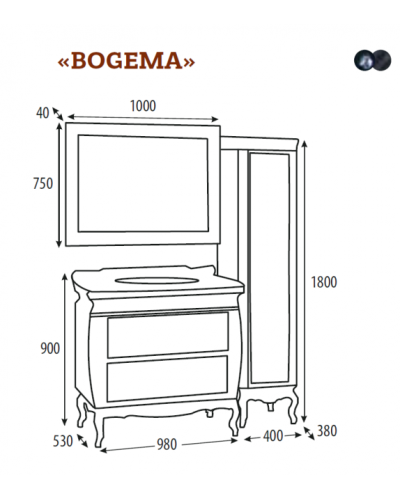 Bogema -100 Тумба с 2 ящ. черная кожа золото