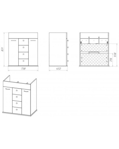Roma - 75 Тумба с 4 ящ. ясень патина