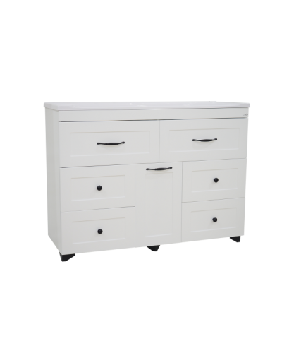 Дуэт - 120 Тумба белая матовая с 6 ящ. / Б/К