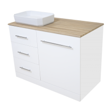 Респект -110 Тумба с 3 ящ. под стиральную машину левая (белая ПВХ/Дуб Тиссано)
