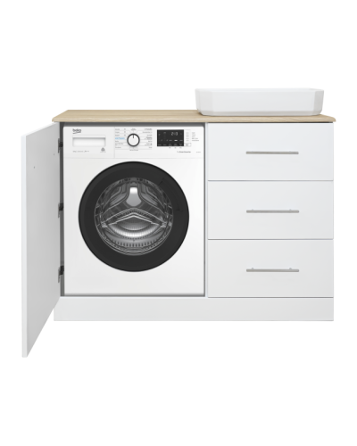 Респект -110 Тумба с 3 ящ. под стиральную машину правая (белая ПВХ/Дуб Тиссано)