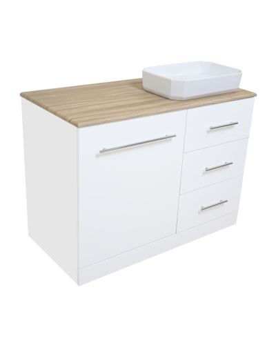 Респект -110 Тумба с 3 ящ. под стиральную машину правая (белая ПВХ/Дуб Тиссано)