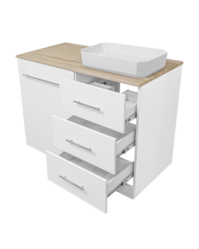 Респект -110 Тумба с 3 ящ. под стиральную машину правая (белая ПВХ/Дуб Тиссано)