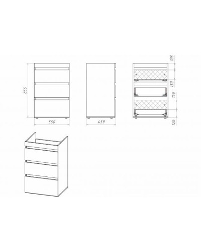 Фостер - 55 Тумба напольная 3 ящ. под стиральную машину, белая @ О